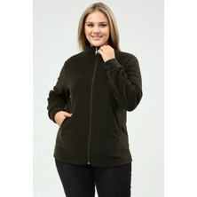 ÜMİTEKS WORLD OF CLOTHES Polar Hırka Fermuarlı Kışlık Haki Yeşili Polar Hırka