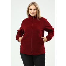 ÜMİTEKS WORLD OF CLOTHES Unisex Kışlık Polar Hırka Bordo Fermuarlı Kışlık
