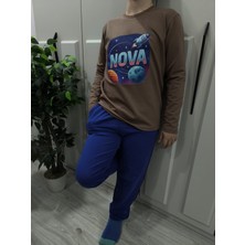 Pidal Giyim Nova Galaksi Temalı Pamuklu Uzun Kollu Unisex Çocuk Eşofman Takımı