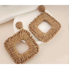 Hasır Kare Kahve Küpe