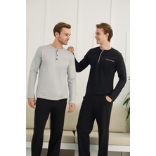 Nightlove Erkek Muz Yaka Uzun Kollu Pijama Takımı