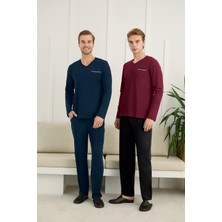 Nightlove Erkek V Yaka Uzun Kollu Pijama Takımı