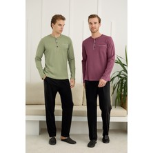 Nightlove Erkek Muz Yaka Uzun Kollu Pijama Takımı