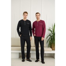 Nightlove Erkek Muz Yaka Uzun Kollu Pijama Takımı