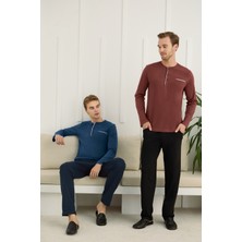 Nightlove Erkek Muz Yaka Uzun Kollu Pijama Takımı