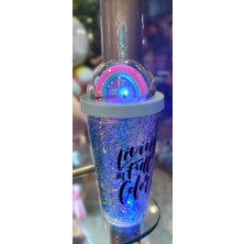 Ada Çanta Kırtasiye Işıklı Model Süslü Kapaklı Pipetli Plastik Bardak 470ML AD63626