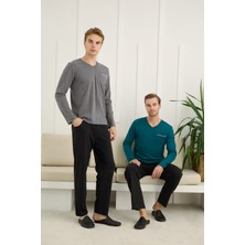 Nightlove Erkek V Yaka Uzun Kollu Pijama Takımı