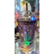 Ada Çanta Kırtasiye Işıklı Model Süslü Kapaklı Pipetli Plastik Bardak 470ML AD63626