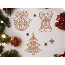 Csd Tasarım 10 Parça Ahşap Yılbaşı Ağacı Süs Seti (Ortalama 6-8 Cm)