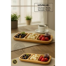 Snow Homs 3 Bölmeli Orjinal Bambu Bölmeli Sunum Tabağı Kahvaltılık , Çerezlik, Sunumluk Bambu 26CM x 15CM