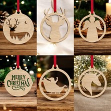 Csd Tasarım 10 Parça Ahşap Yılbaşı Ağacı Süs Seti (Ortalama 6-8 Cm)