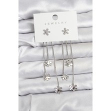 Mç Plus Papatya Model Gümüş Renk Pirinç Sallantılı Kadın Küpe