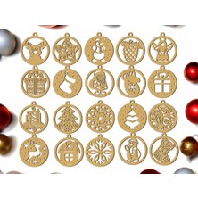 Csd Tasarım 20 Parça Ahşap Yılbaşı Ağacı Süs Seti (Ortalama 6-8 Cm)