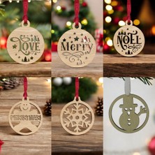 Csd Tasarım 10 Parça Ahşap Yılbaşı Ağacı Süs Seti (Ortalama 6-8 Cm)