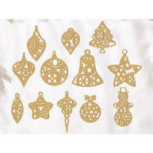 Csd Tasarım 12 Parça Ahşap Yılbaşı Ağacı Süs Seti (Ortalama 6-8 Cm)