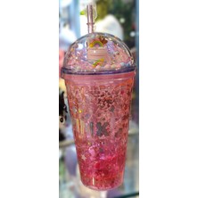 Ada Çanta Kırtasiye Işıklı Model Süslü Kapaklı Pipetli Plastik Bardak 470ML AD63626