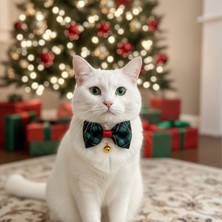 Coco Pet Yılbaşı Temalı Papyonlu Kedi Boyun Tasması Neol Kedi Tasması Arkadan Bağlamalı