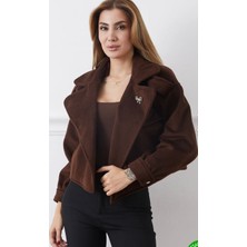 Luma Decor Broş Detaylı Kaşe Kaban