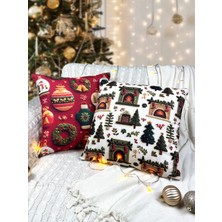 2 Adet Kırlent Kılıfı 43X43 cm Dijital Baskı Yılbaşı Yeni Yıl Noel Konsepti New Year Christmas Fifty Home Fermuarlı