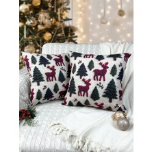 2 Adet Kırlent Kılıfı 43X43 cm Dijital Baskı Yılbaşı Yeni Yıl Noel Konsepti New Year Christmas Fifty Home Fermuarlı