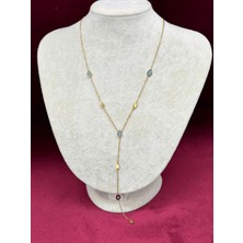 Calista Aksesuar Mavi Damlalı ve Altın Detaylı Gold Y Kolye