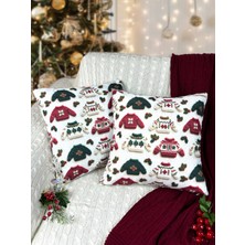 2 Adet Kırlent Kılıfı 43X43 cm Dijital Baskı Yılbaşı Yeni Yıl Noel Konsepti New Year Christmas Fifty Home Fermuarlı