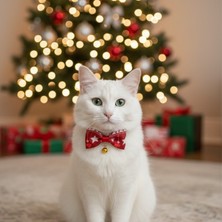 Coco Pet Yılbaşı Temalı Papyonlu Kedi Boyun Tasması Neol Kedi Tasması Arkadan Bağlamalı