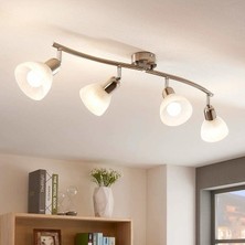 Rsylight 4 Lü Inox  180 Derece Hareketli Beyaz Camlı Modern Dekoratif Avize
