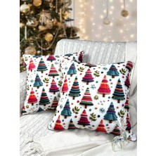2 Adet Kırlent Kılıfı 43X43 cm Dijital Baskı Yılbaşı Yeni Yıl Noel Konsepti New Year Christmas Fifty Home Fermuarlı