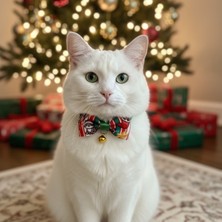 Coco Pet Yılbaşı Temalı Papyonlu Kedi Boyun Tasması Neol Kedi Tasması Arkadan Bağlamalı