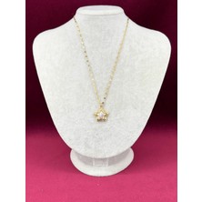 Calista Aksesuar Sedef Kabartma Yıldızlı Altın Detaylı Parlak Gold Kolye