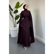 Merven Akyüz Serenya Pelerini Taşlı Abiye Mürdüm