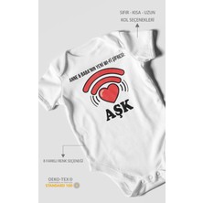 Morivo Kids Anne Babanın Yeni Wifi Şifresi Aşk Baskılı Bebek Zıbını – Çıtçıtlı Body 8 Renk | %100 Pamuk Kısa Kol