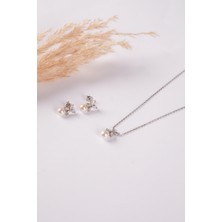 Sunshine 925 Ayar Gümüş Mekik Taşlı Incili Set Kolye