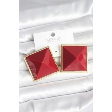 Vice Avm Pirinç Gold Renk Bordo Piramit Model Kadın Küpe EB-53-vice/(1395) 3343