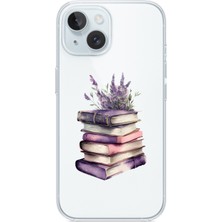 3gen Case İphone 13-iPhone 14 Uyumlu Mor Kitap Çiçek Desenli Şeffaf Silikon Kılıf