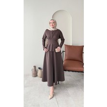 Miraydin Butik Belden Bağlamalı Etekli Scuba Takım – Kahverengi