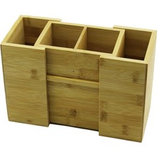 Aç-Kapa - 2+2 Bölmeli   Tezgah Üstü  Bambu - Ahşap Kaşıklık (4887)