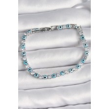 Vice Avm Pirinç Gümüş Renk Su Yolu Zirkon Taşlı Nazar Boncuklu Kadın Bileklik EB-53-vice/(1395) 3415