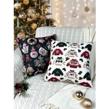 2 Adet Kırlent Kılıfı 43X43 cm Çift Taraflı Dijital Baskı Yılbaşı Yeni Yıl Noel Konsepti New Year Christmas Fifty Home