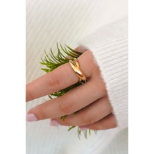 Trend Collection Zarif Kıvrımlı Gold Açık Kadın Model Modern Tasarım Yüzük