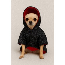 Peti Tailor Siyah Desenli Kırmızı Reflektörlü Su Geçirmez Mont/yağmurluk Kedi Köpek Kıyafeti
