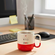 Finka Dekor Kalp Grafiği Çizgi Baskılı-Hediyelik Seramik Kupa Bardak