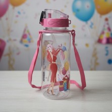 Krommet Desenli Otomatik Kapak Pipetli Okul Matarası, Plastik Çocuk Matarası 500 ml