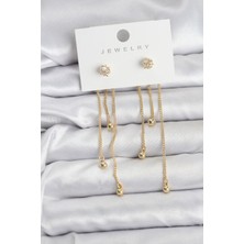 Clariss Topçuk Model Gold Renk Pirinç Sallantılı Kadın Küpe Seti