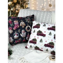 2li Kırlent Kılıfı Seti 43X43 cm Fermuarlı Çift Taraflı Dijital Baskı Yılbaşı Yeni Yıl Noel Konsepti New Year Christmas Fifty Home