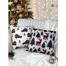 2li Kırlent Kılıfı Seti 43X43 cm Fermuarlı Çift Taraflı Dijital Baskı Yılbaşı Yeni Yıl Noel Konsepti New Year Christmas Fifty Home