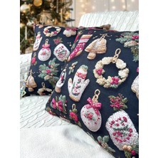 2 Adet Kırlent Kılıfı 43X43 cm Çift Taraflı Dijital Baskı Yılbaşı Yeni Yıl Noel Konsepti New Year Christmas Fifty Home