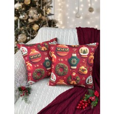 2li Kırlent Kılıfı Seti 43X43 cm Fermuarlı Çift Taraflı Dijital Baskı Yılbaşı Yeni Yıl Noel Konsepti New Year Christmas Fifty Home