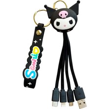 Kuromi Kedi Iphone Micro Type-C Şarj Çoklu Şarz Kablosu Anahtarlık Hediyelik